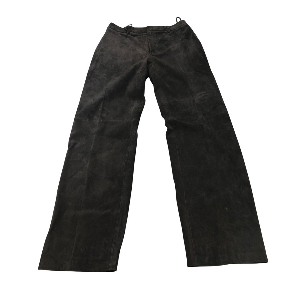 Nine West Pants Womens 12 Black Suede Leather Straight Leg High Rise Vintage